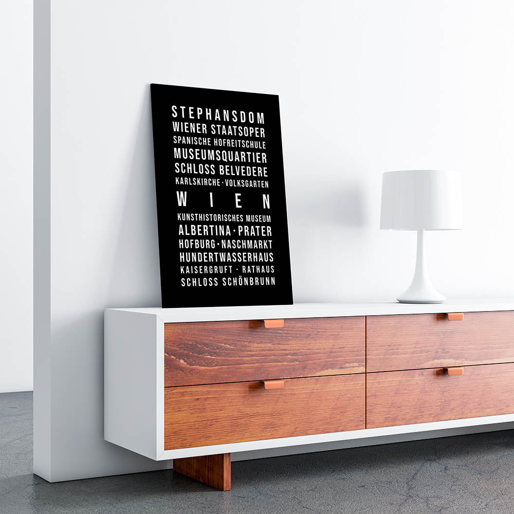 Wien - Typografie-Wandbild - Leinwand Schwarzgrau Neutral