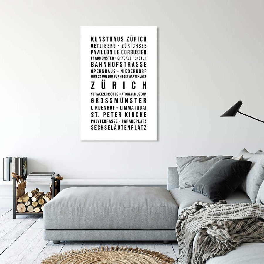 Zürich Typografie Wandbild Leinwand Weiss Neutral 