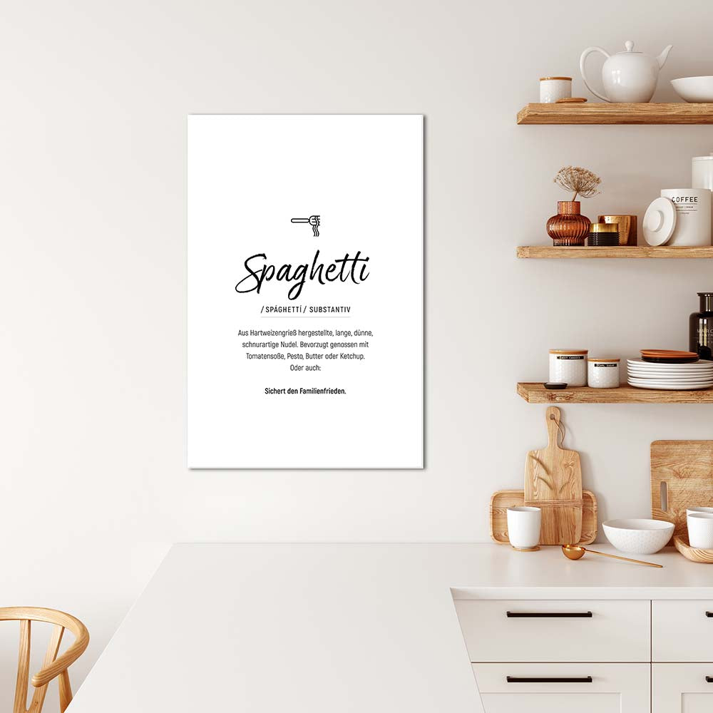 Leinwand Wortdefinition weißer Hintergrund Spaghetti Pasta