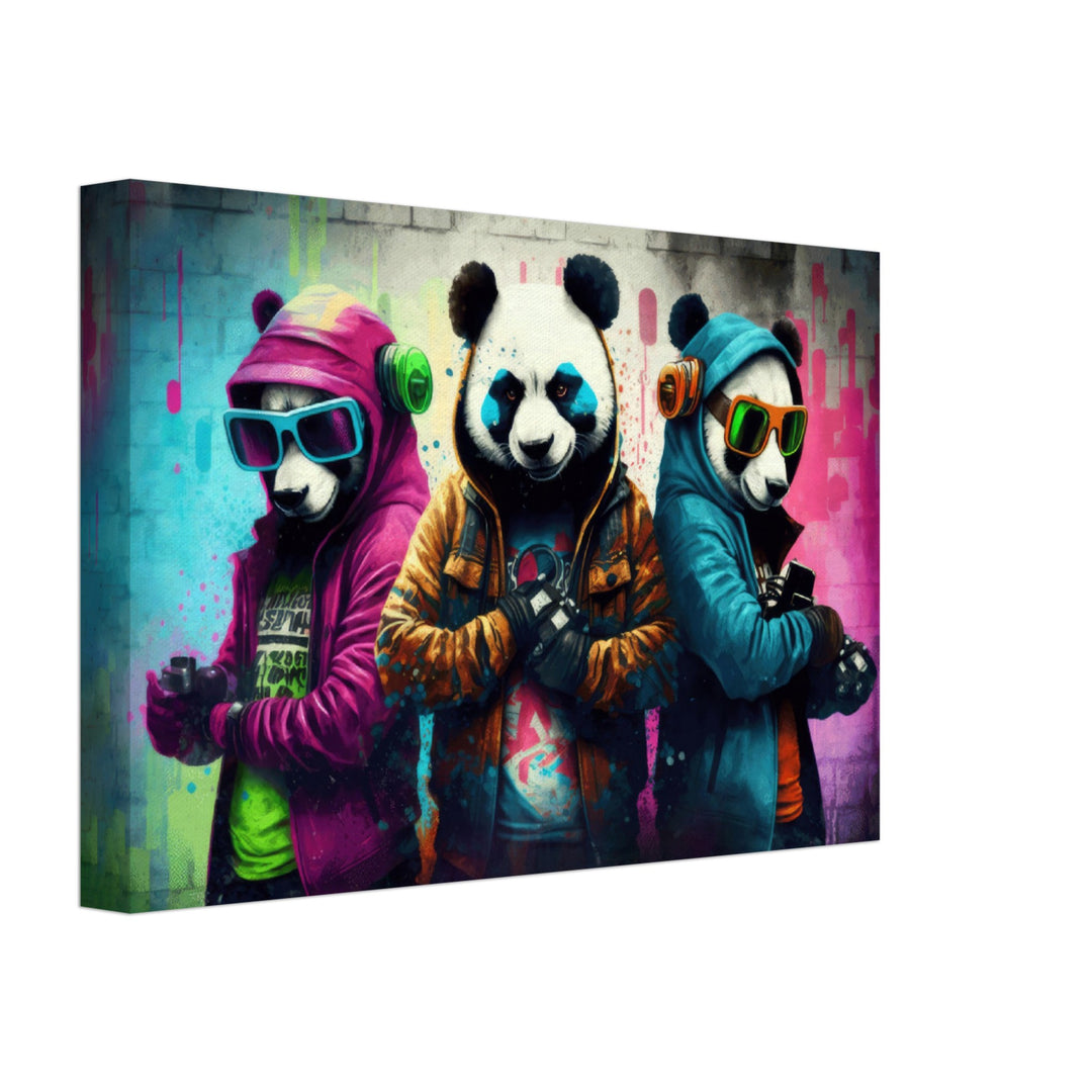 Panda Party  - Panda Wandbild - Crazy Wildlife Leinwand ColorWorld im Querformat - Coole Tiere & Animals Kunstdruck