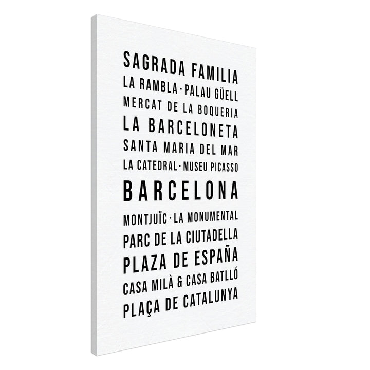 Barcelona - Typografie-Wandbild - Leinwand Weiss Neutral