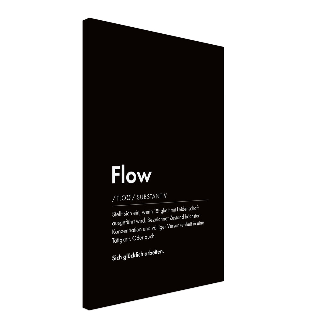 Flow - Wortdefinition-Wandbild - Leinwand Schwarzgrau Neutral im Hochformat - Typografie Worte Sprache Business Job