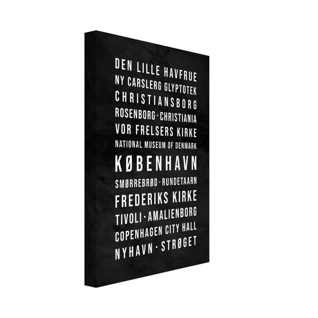 Kopenhagen - Typografie-Wandbild - Leinwand Schwarzgrau Marmoroptik