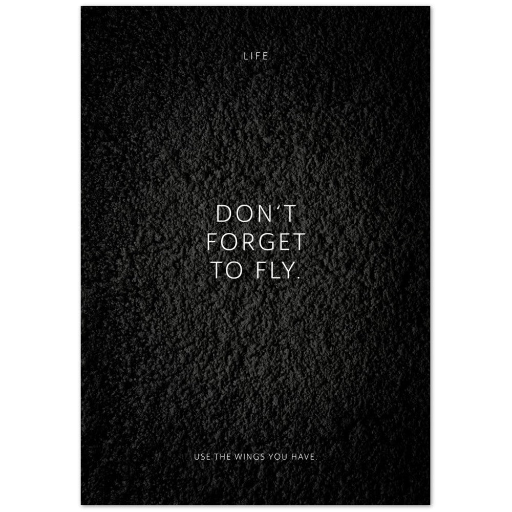Don‘t forget to fly. – Poster Seidenmatt Schwarzgrau in Strukturwandoptik – ohne Rahmen
