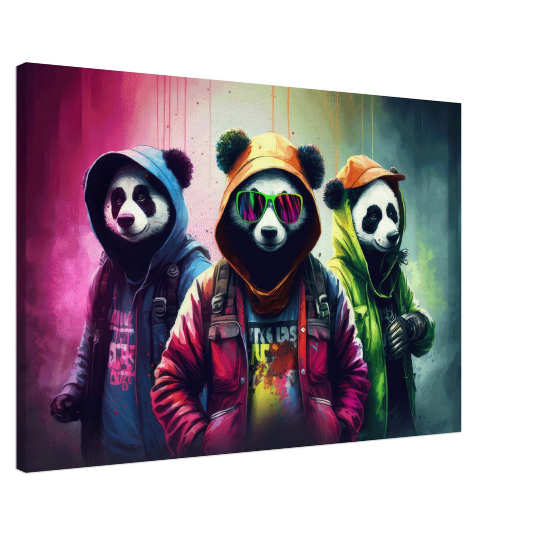Panda Posse - Panda Wandbild - Crazy Wildlife Leinwand ColorWorld im Querformat - Coole Tiere & Animals Kunstdruck