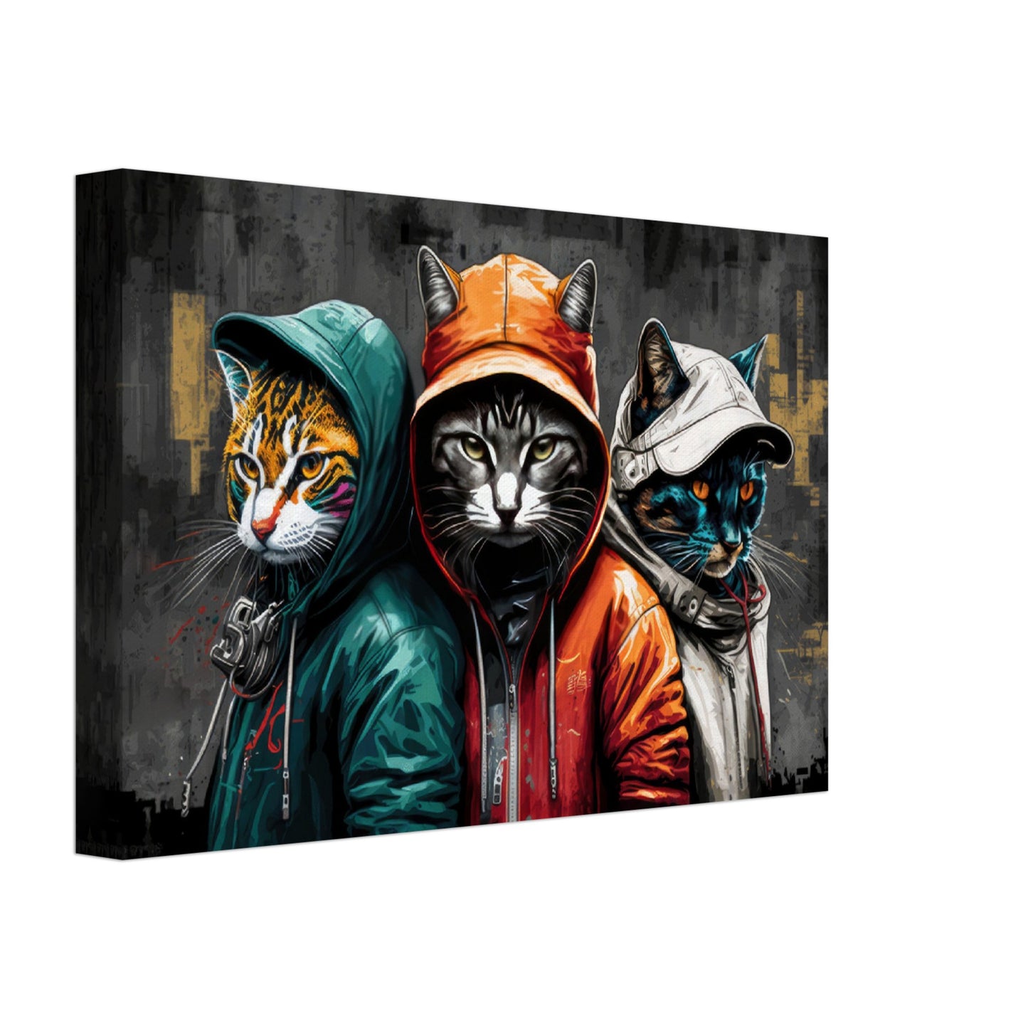 Purrfect Pals - Katzen Wandbild - Crazy Wildlife Leinwand ColorWorld im Querformat - Coole Tiere & Animals Kunstdruck