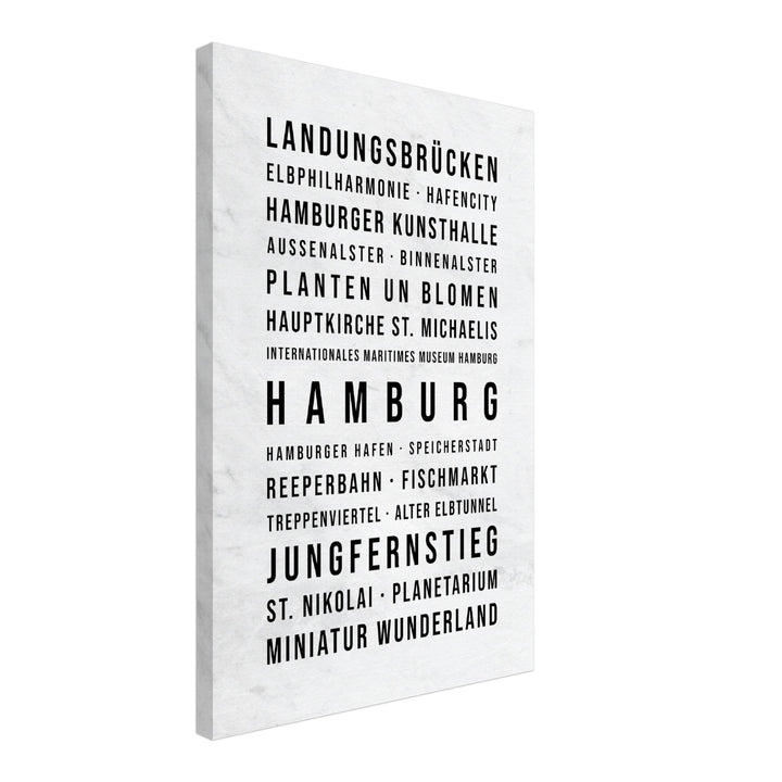 Hamburg - Typografie-Wandbild - Leinwand Weiss Marmoroptik