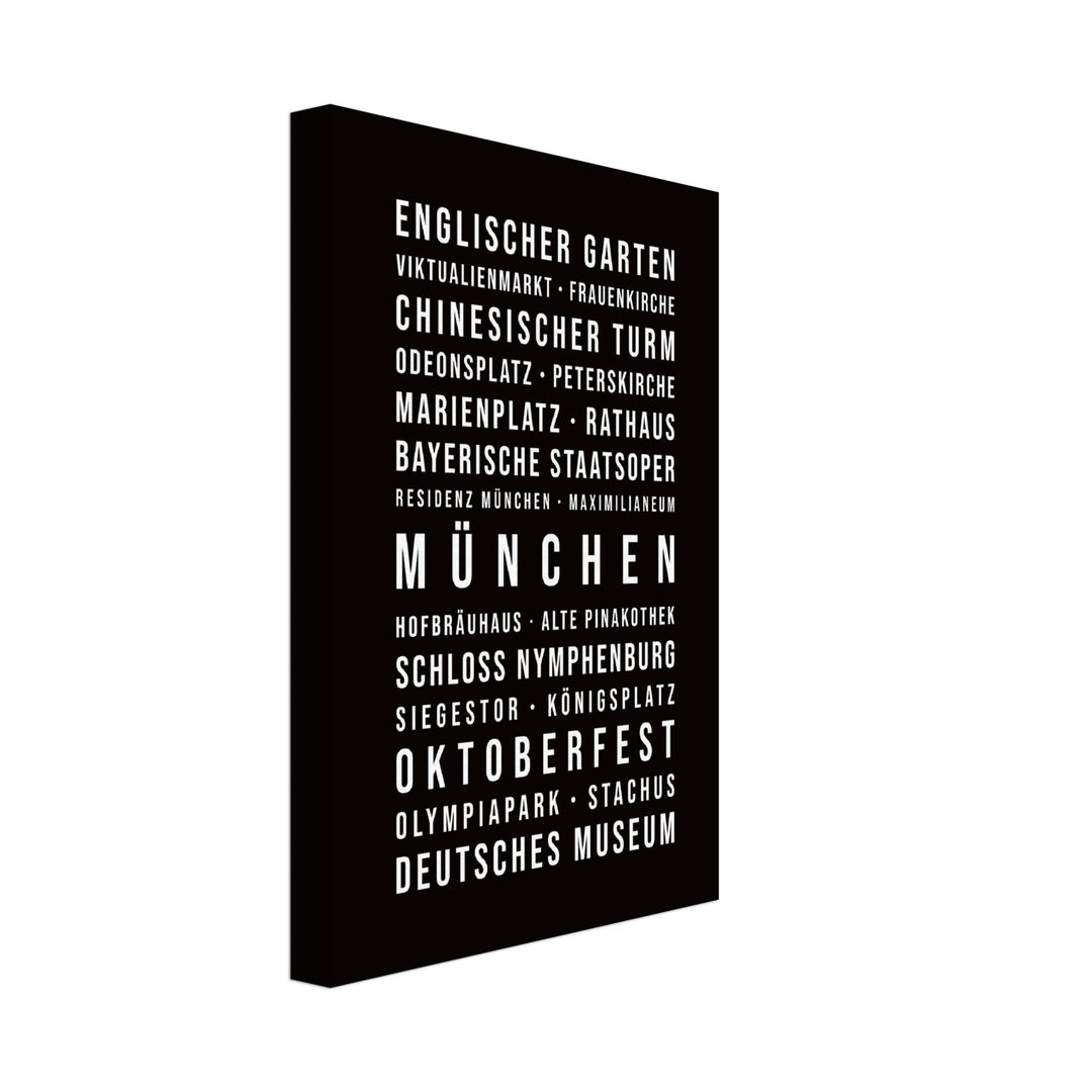 München - Typografie-Wandbild - Leinwand Schwarzgrau Neutral