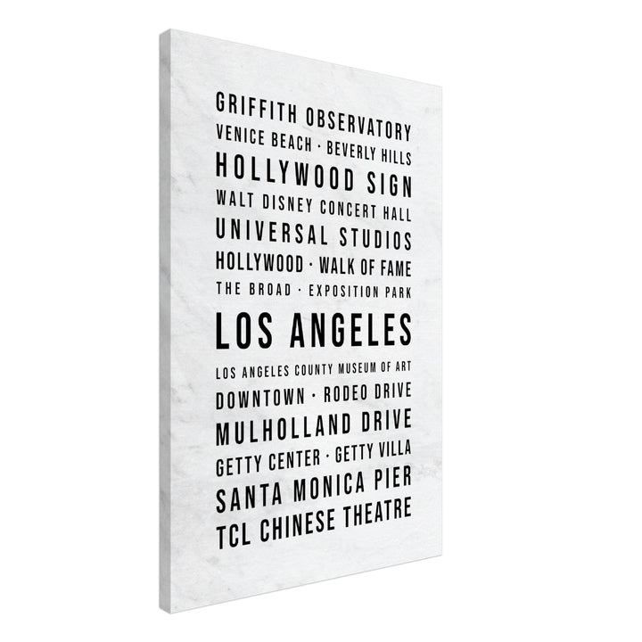 Los Angeles - Typografie-Wandbild - Leinwand Weiss Marmoroptik