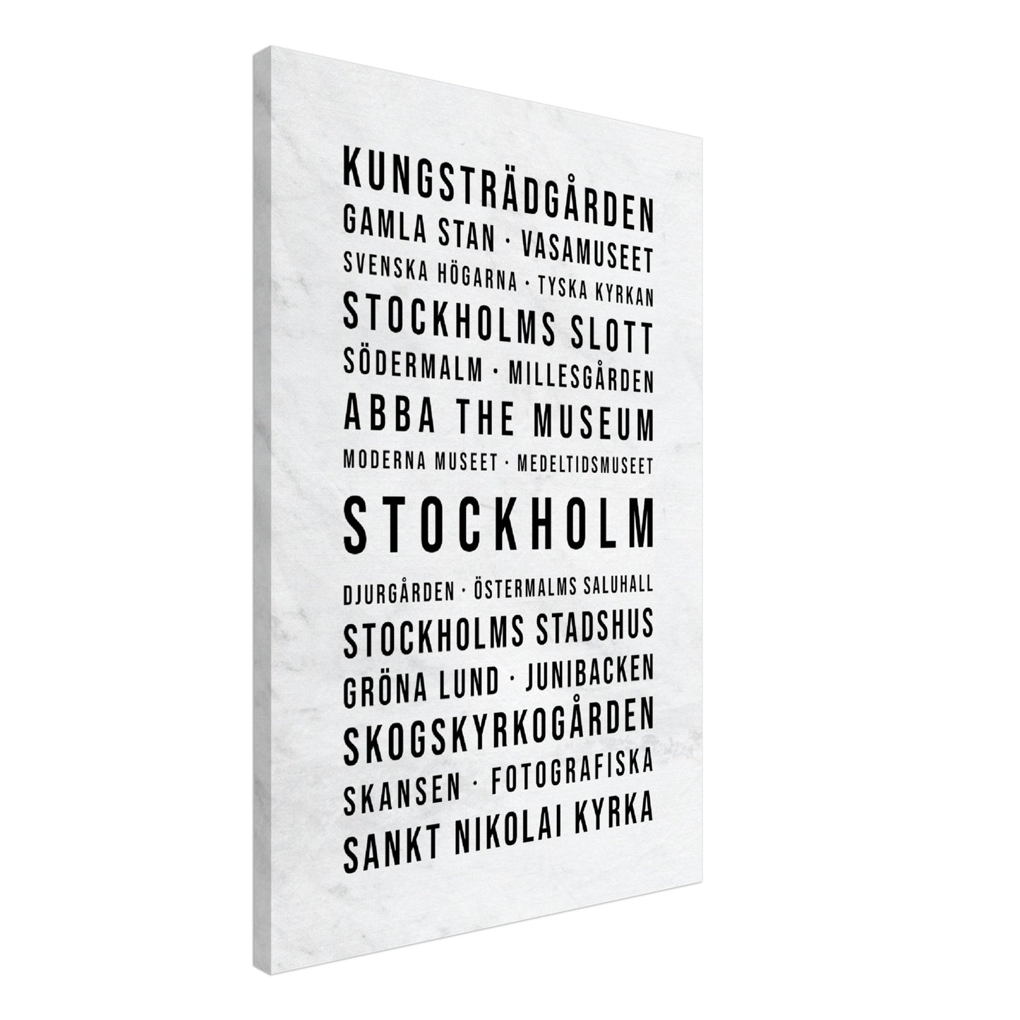 Stockholm - Typografie-Wandbild - Leinwand Weiss Marmoroptik