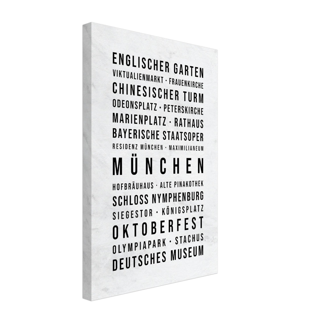 München - Typografie-Wandbild - Leinwand Weiss Marmoroptik