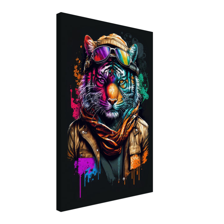 Scarf Tiger - Tiger Wandbild - Crazy Wildlife Leinwand ColorWorld im Hochformat - Coole Tiere & Animals Kunstdruck