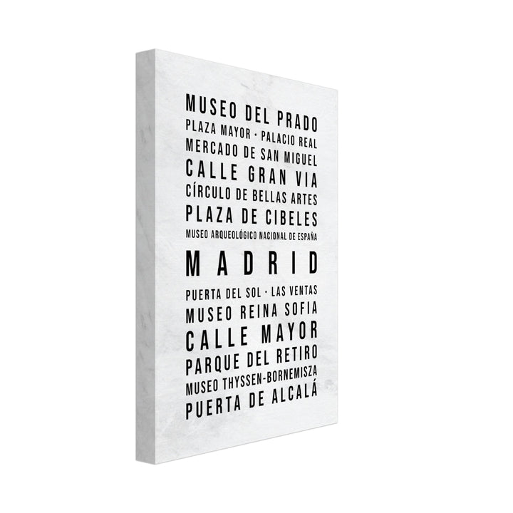 Madrid - Typografie-Wandbild - Leinwand Weiss Marmoroptik