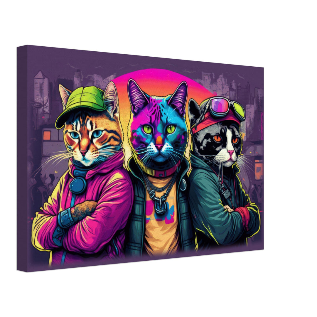 Whisker Wonders - Katzen Wandbild - Crazy Wildlife Leinwand Cartoon Style im Querformat - Coole Tiere & Animals Kunstdruck