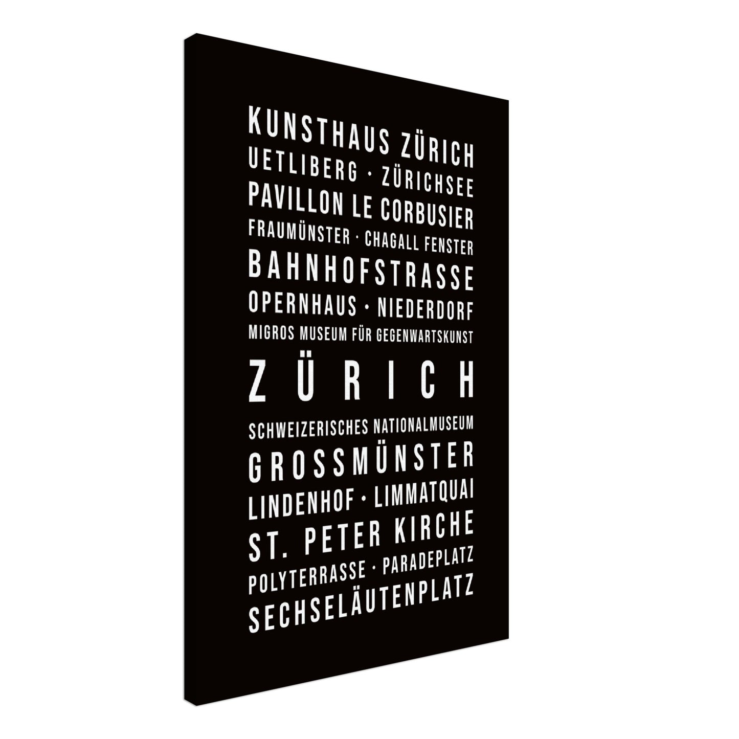 Zürich - Typografie-Wandbild - Leinwand Schwarzgrau Neutral