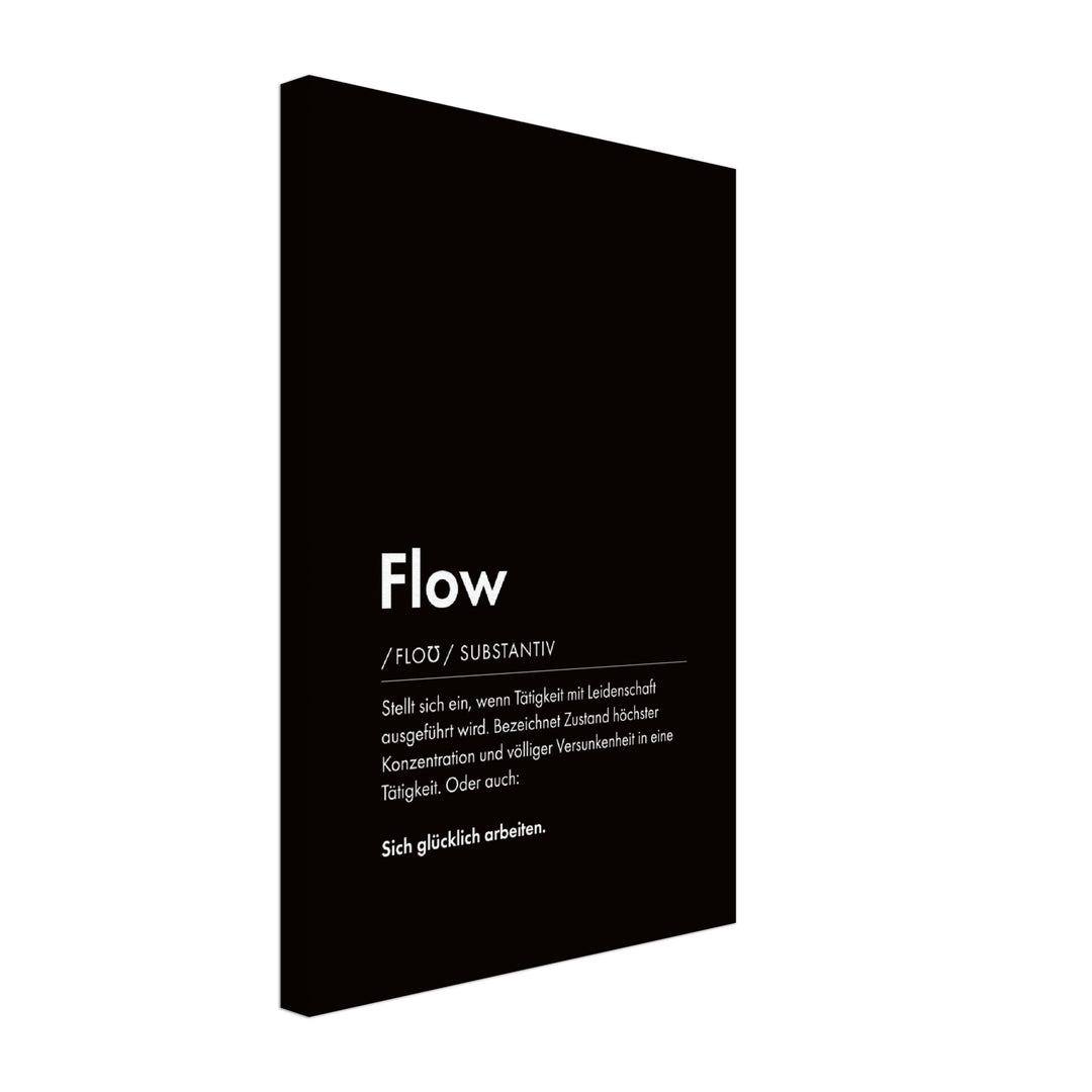 Flow - Wortdefinition-Wandbild - Leinwand Schwarzgrau Neutral im Hochformat - Typografie Worte Sprache Business Job