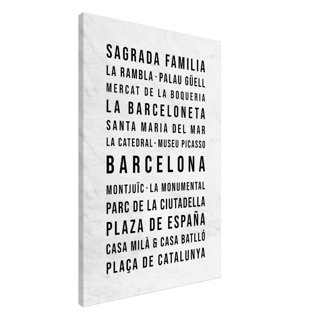 Barcelona - Typografie-Wandbild - Leinwand Weiss Marmoroptik