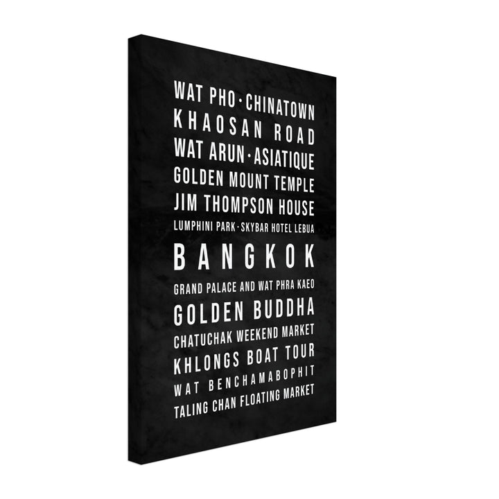 Bangkok - Typografie-Wandbild - Leinwand Schwarzgrau Marmoroptik