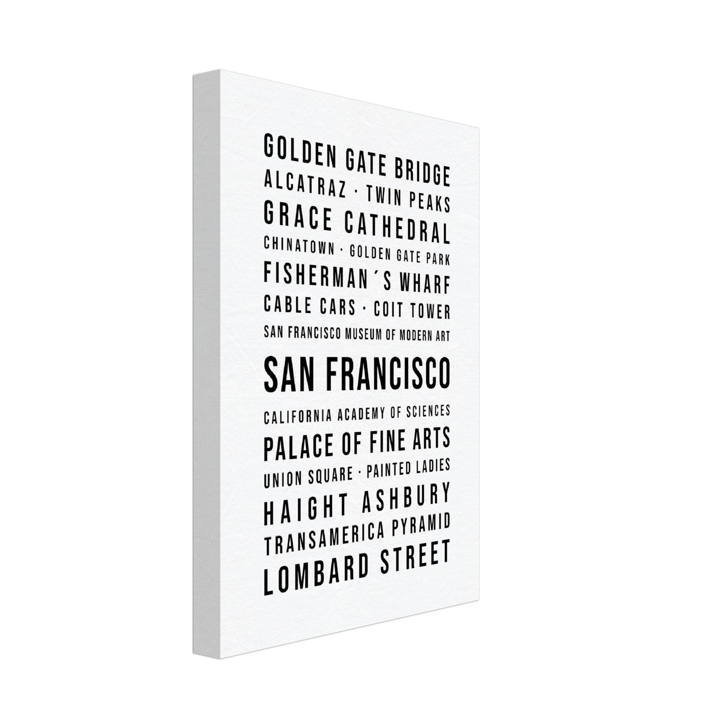 San Francisco - Typografie-Wandbild - Leinwand Weiss Neutral