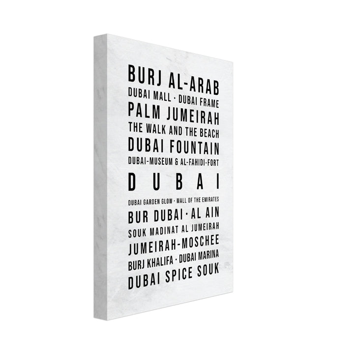 Dubai - Typografie-Wandbild - Leinwand Weiss Marmoroptik