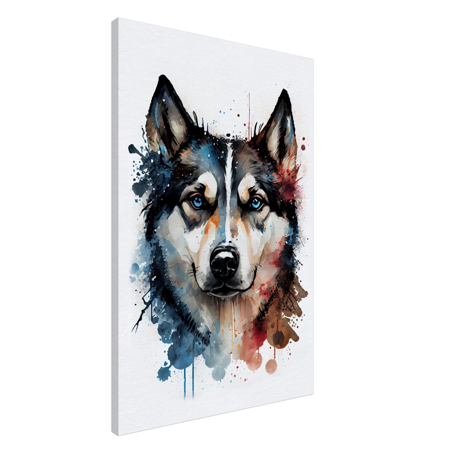 Husky Toto - Hunde Wandbild - Dogs Art Leinwand WaterColors im Hochformat - Hundebilder Hundeportrait Tiere Tierbilder Kunstdruck Aquarell