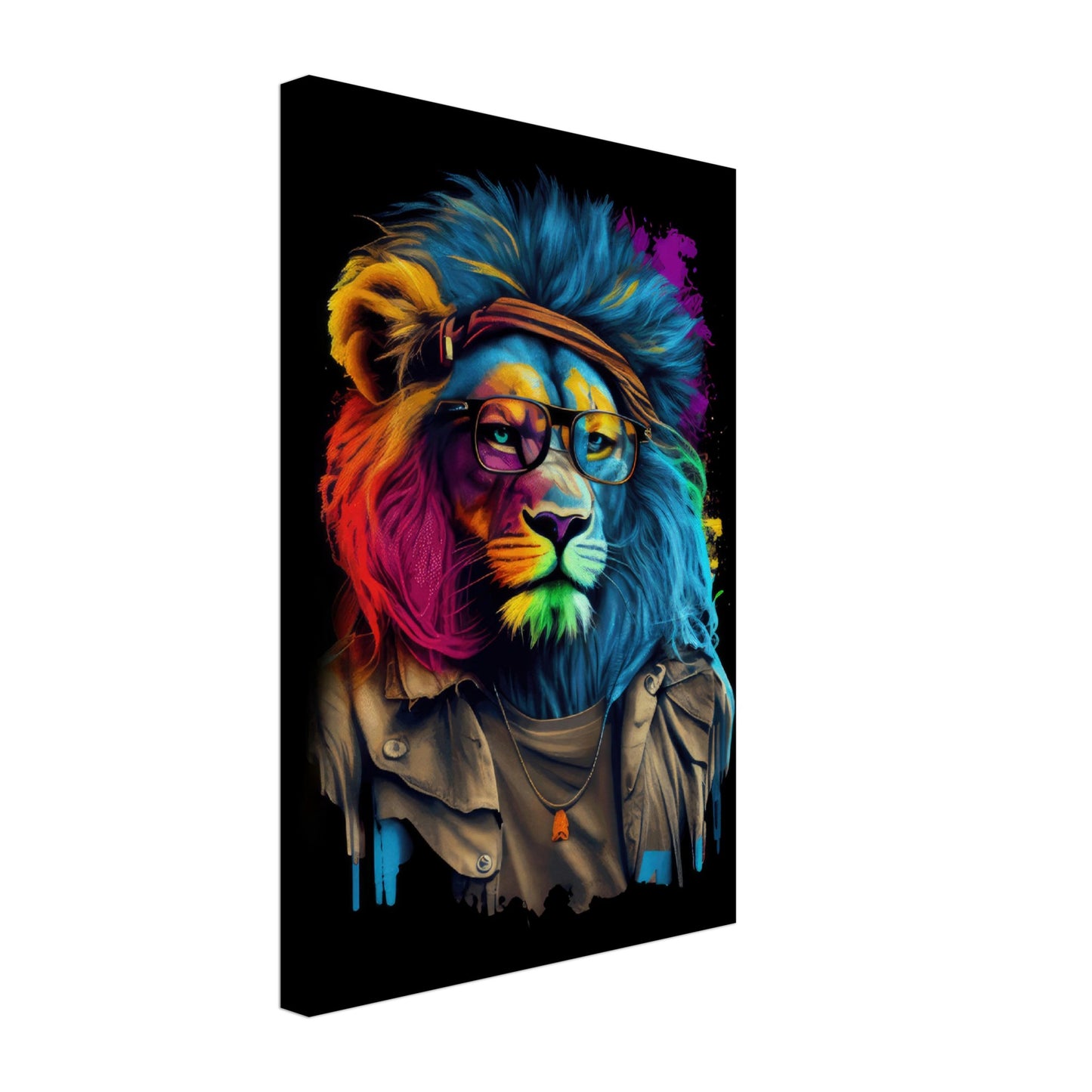 Fierce & Fabulous - Löwen Wandbild - Crazy Wildlife Leinwand ColorWorld im Hochformat - Coole Tiere & Animals Kunstdruck