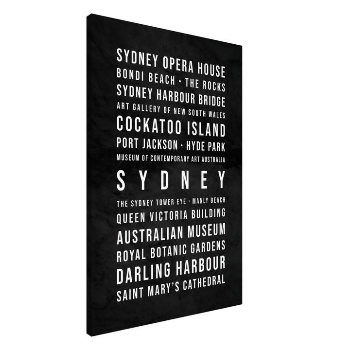 Sydney - Typografie-Wandbild - Leinwand Schwarzgrau Marmoroptik