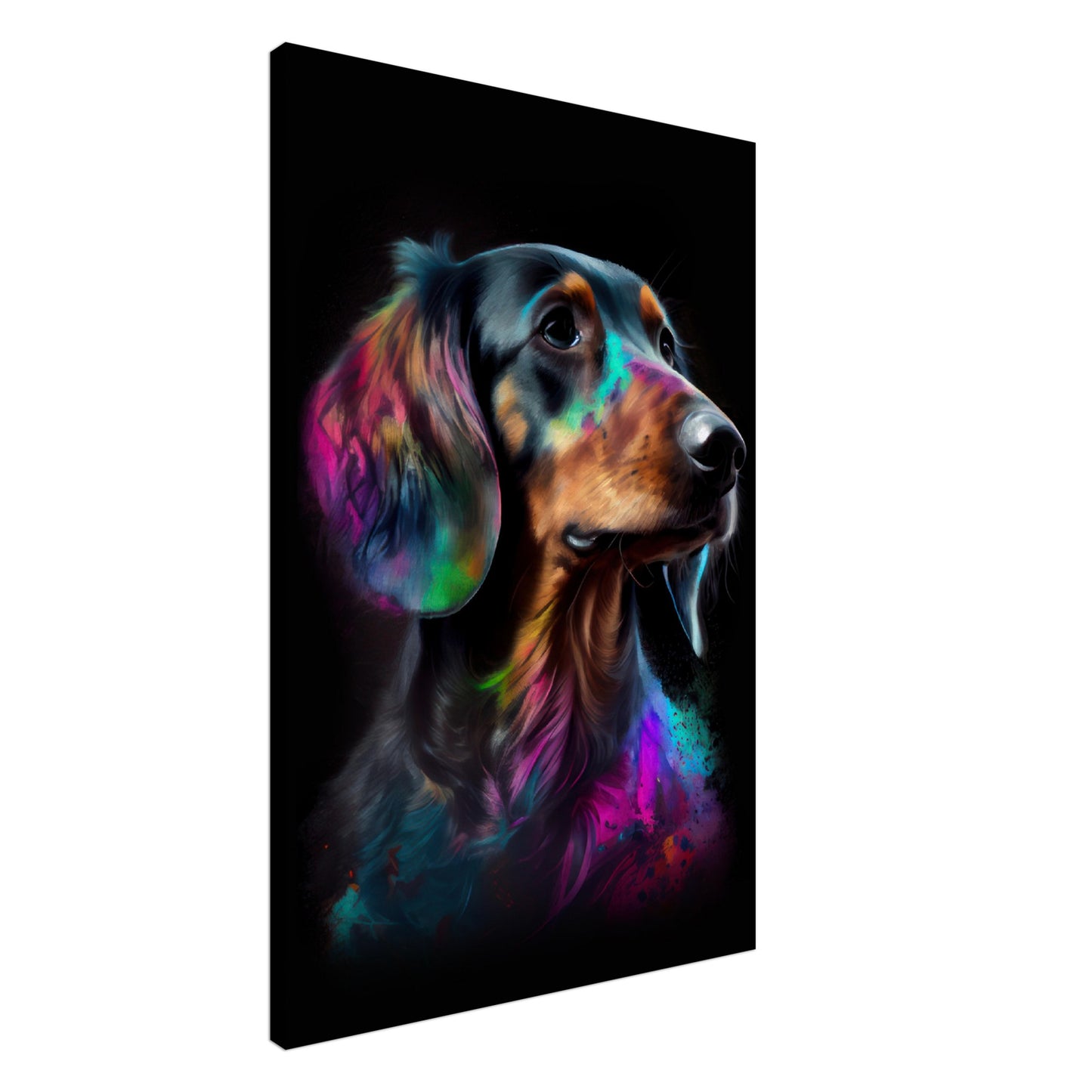 Dackel Rocky - Hunde Wandbild - Dogs Art Leinwand ColorWorld im Hochformat - Hundebilder Hundeportrait Tiere Tierbilder Kunstdruck