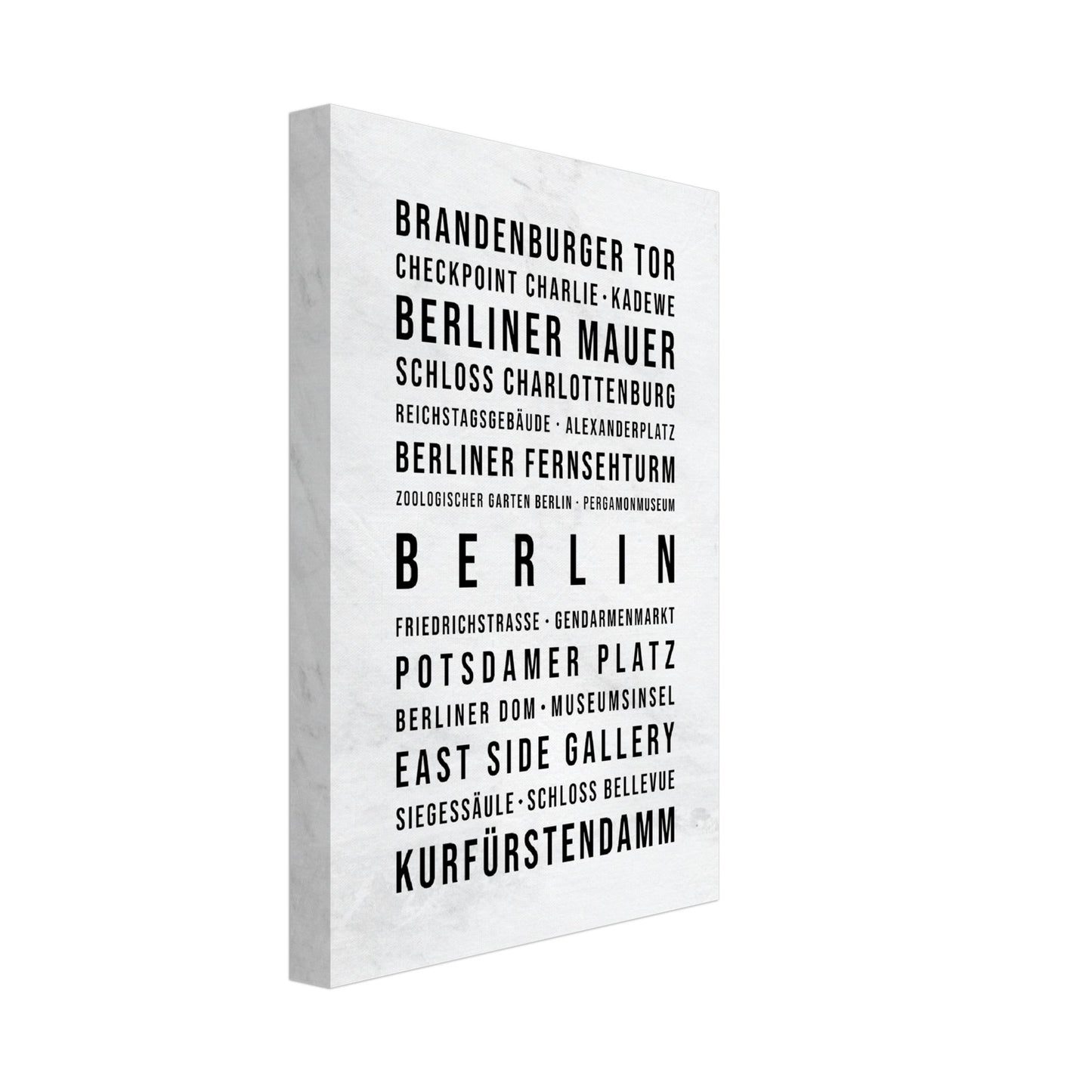 Berlin - Typografie-Wandbild - Leinwand Weiss Marmoroptik