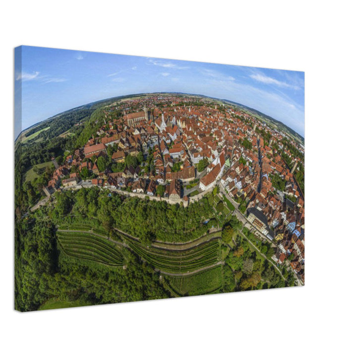 Rothenburg mit historischer Stadtmauer, St. Jakob, Burgtor und Burggarten – Leinwand Panorama – Rothenburg ob der Tauber