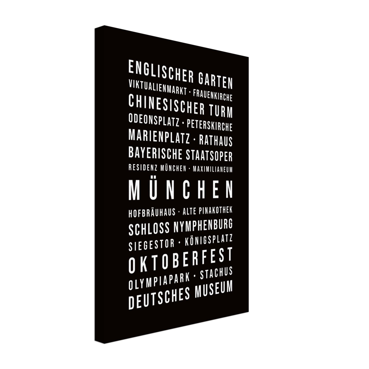München - Typografie-Wandbild - Leinwand Schwarzgrau Neutral
