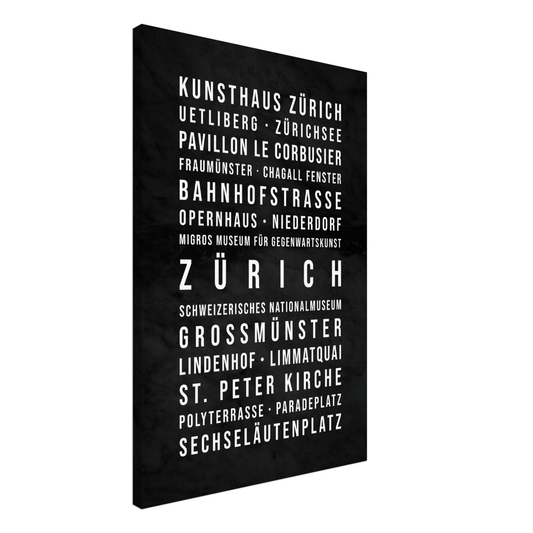 Zürich - Typografie-Wandbild - Leinwand Schwarzgrau Marmoroptik
