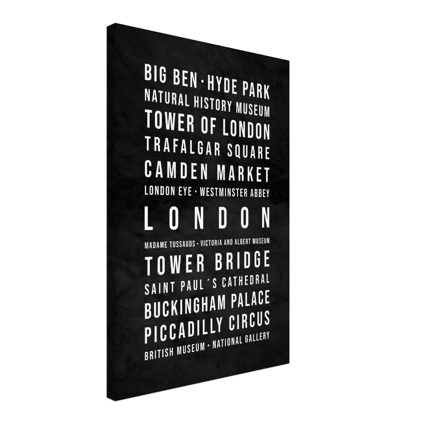 London - Typografie-Wandbild - Leinwand Schwarzgrau Marmoroptik