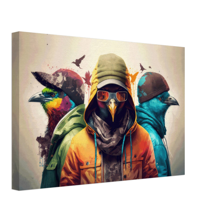 Chirping Charms - Vögel Wandbild - Crazy Wildlife Leinwand ColorWorld im Querformat - Coole Tiere & Animals Kunstdruck