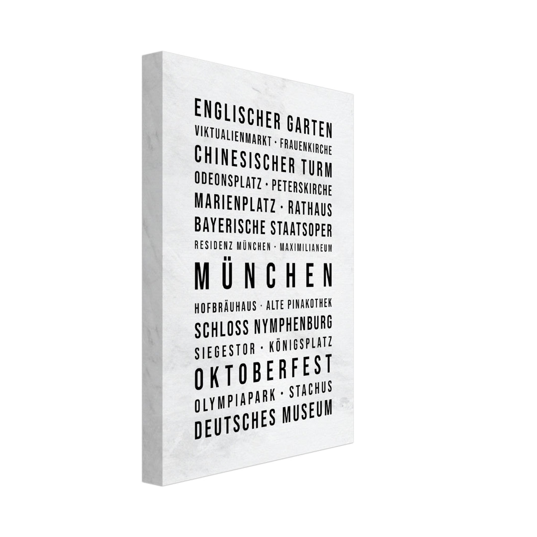 München - Typografie-Wandbild - Leinwand Weiss Marmoroptik
