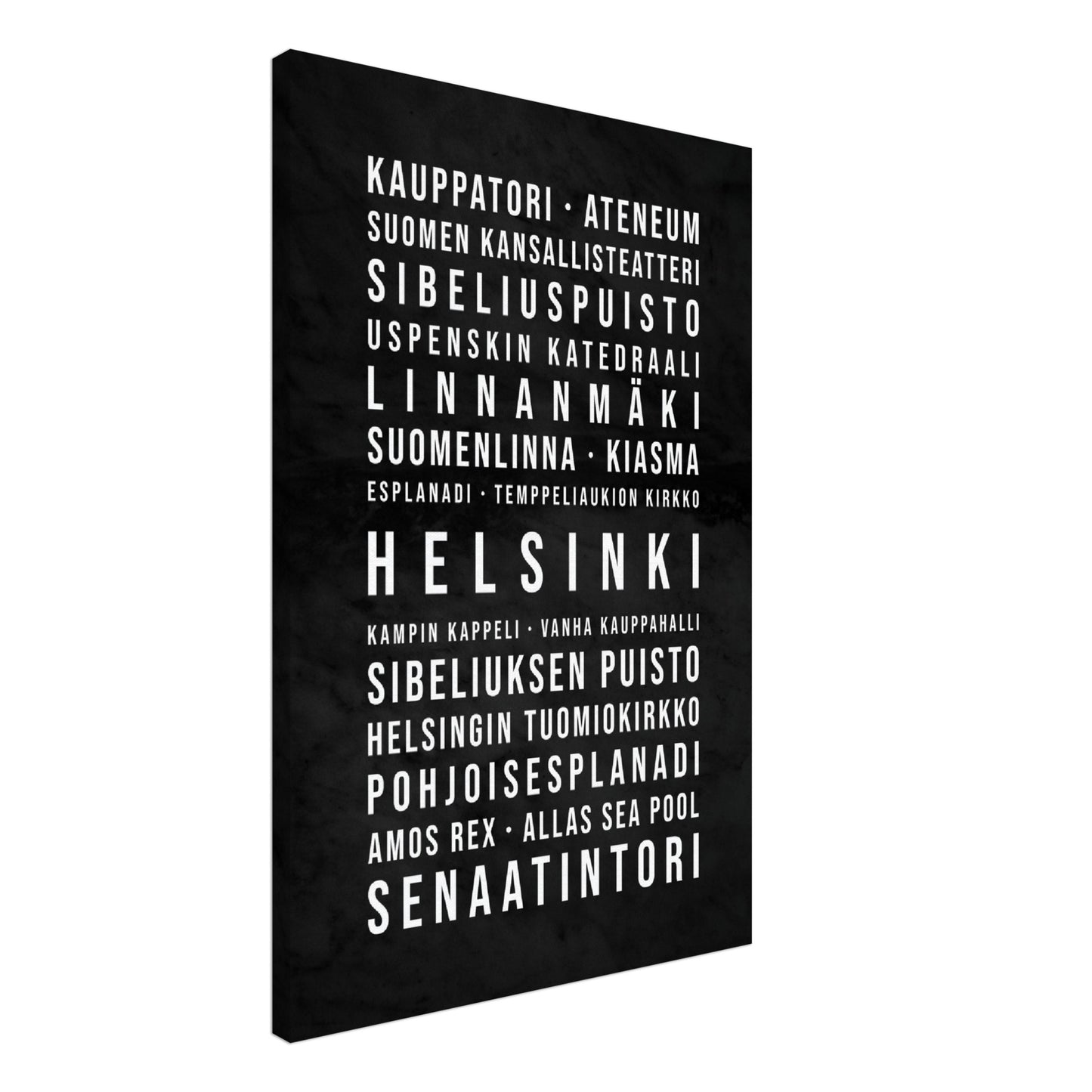 Helsinki - Typografie-Wandbild - Leinwand Schwarzgrau Marmoroptik