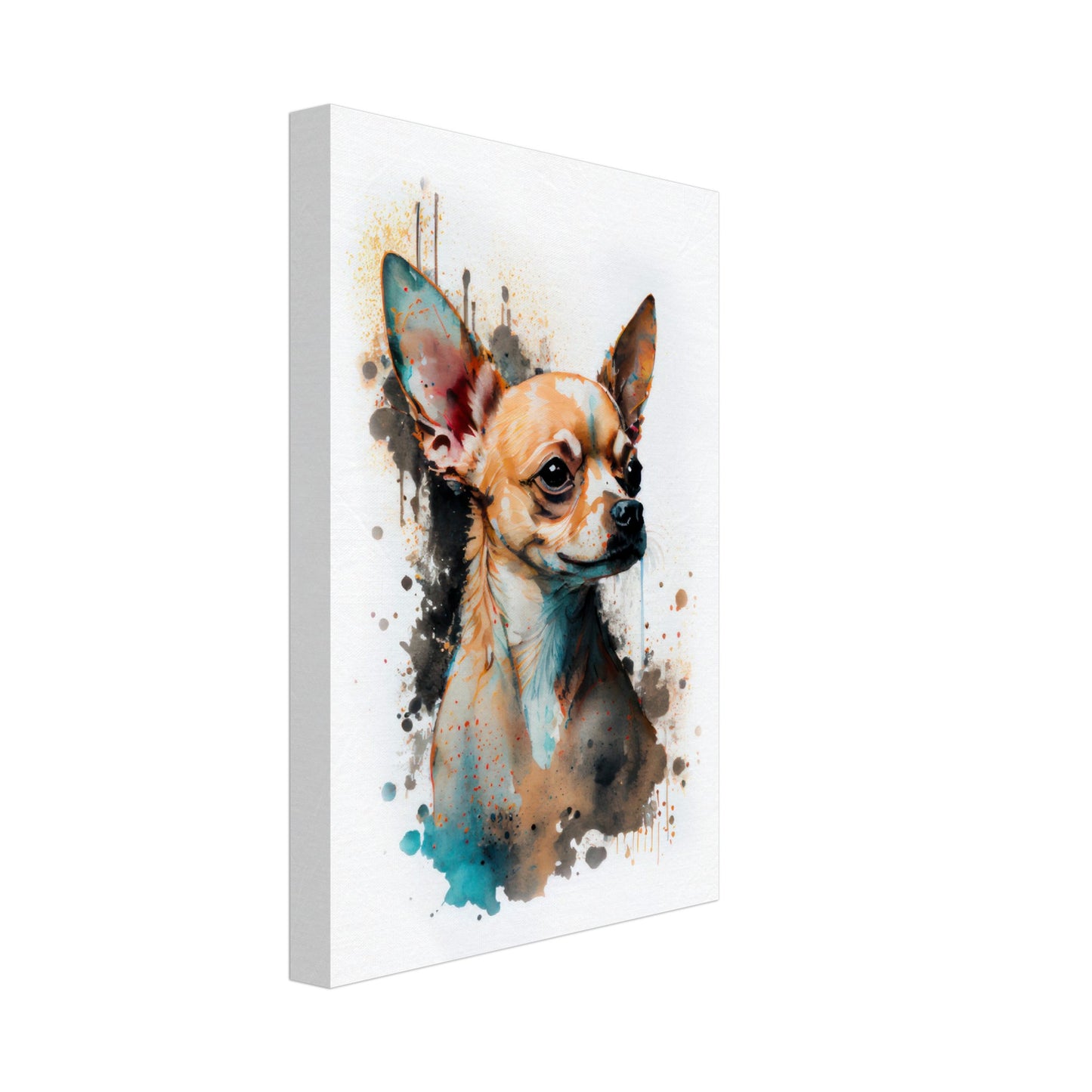 Chihuahua Charlie - Hunde Wandbild - Dogs Art Leinwand WaterColors im Hochformat - Hundebilder Hundeportrait Tiere Tierbilder Kunstdruck Aquarell