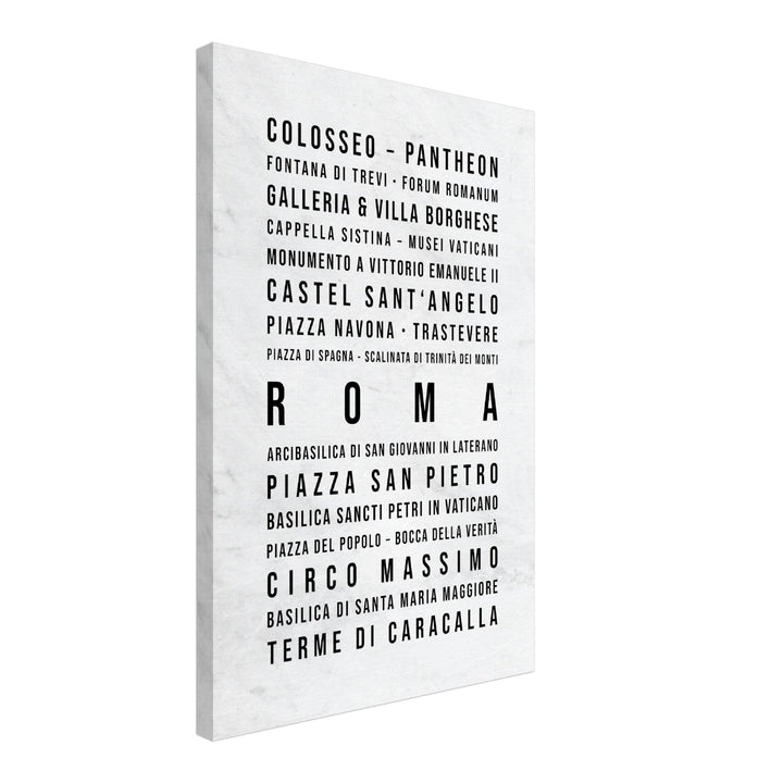 Rom - Typografie-Wandbild - Leinwand Weiss Marmoroptik