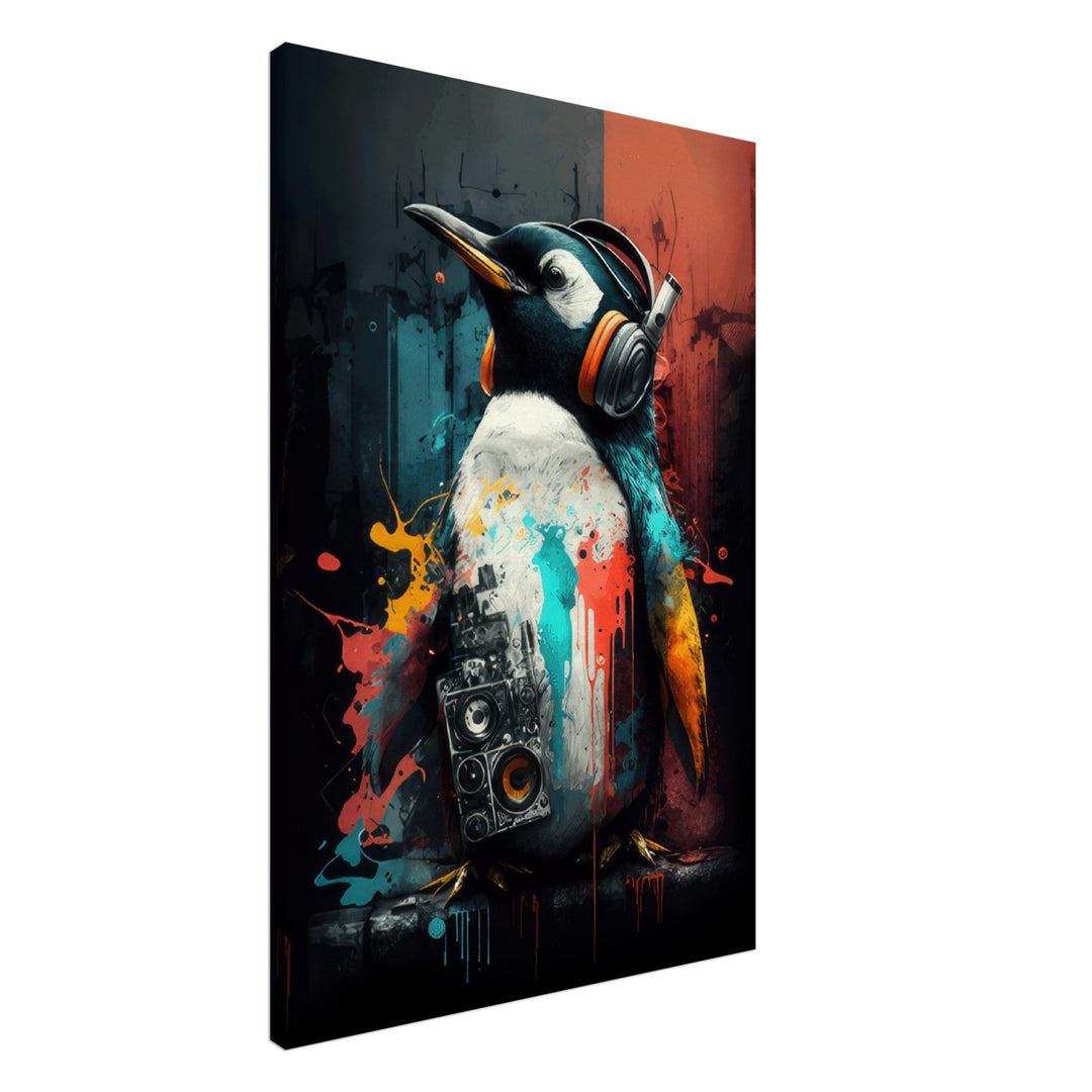 Polar Pal - Pinguine Wandbild - Crazy Wildlife Leinwand ColorWorld im Hochformat - Coole Tiere & Animals Kunstdruck