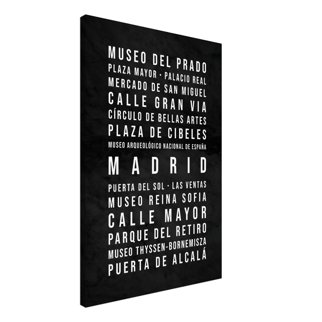 Madrid - Typografie-Wandbild - Leinwand Schwarzgrau Marmoroptik