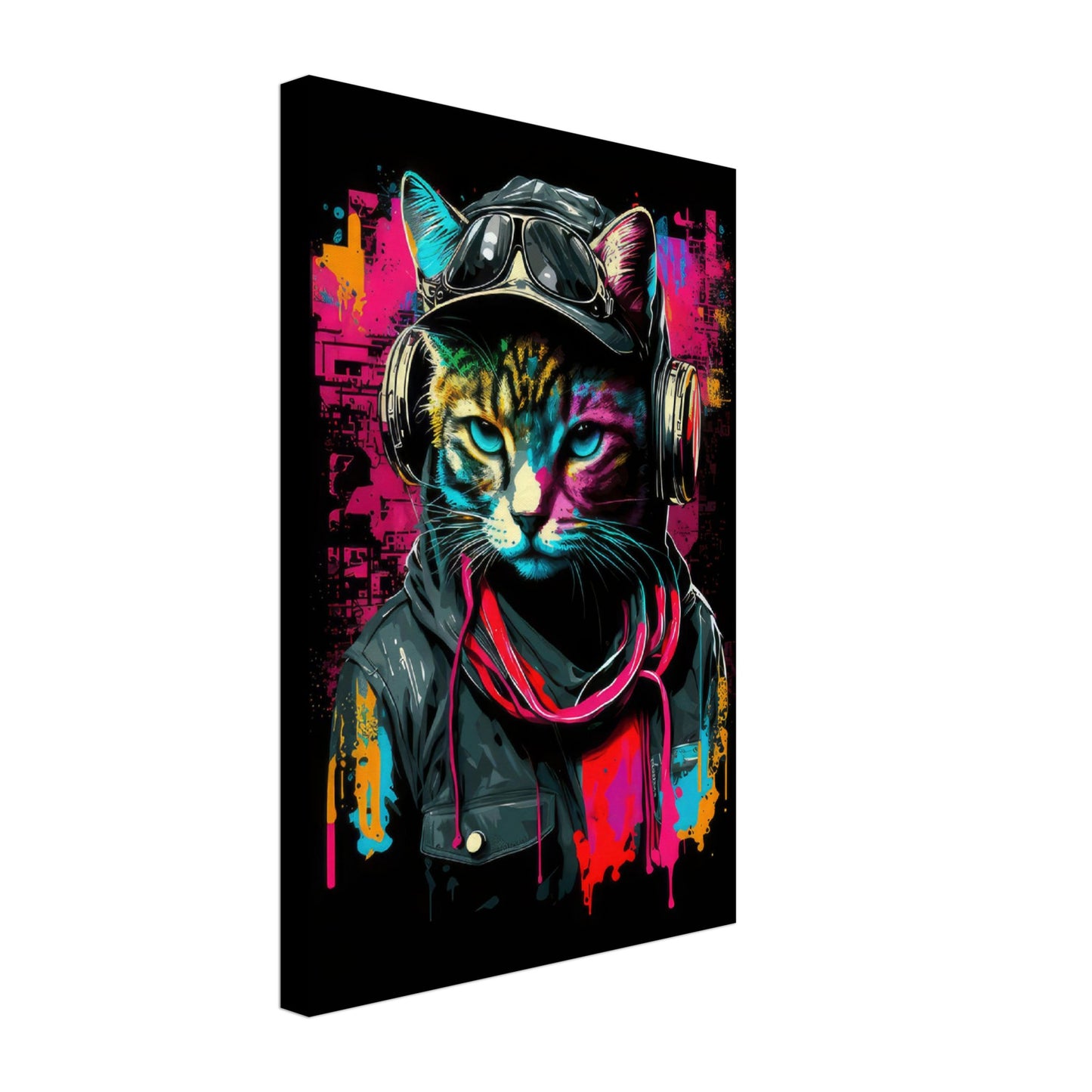 Feline Frenzy - Katzen Wandbild - Crazy Wildlife Leinwand ColorWorld im Hochformat - Coole Tiere & Animals Kunstdruck