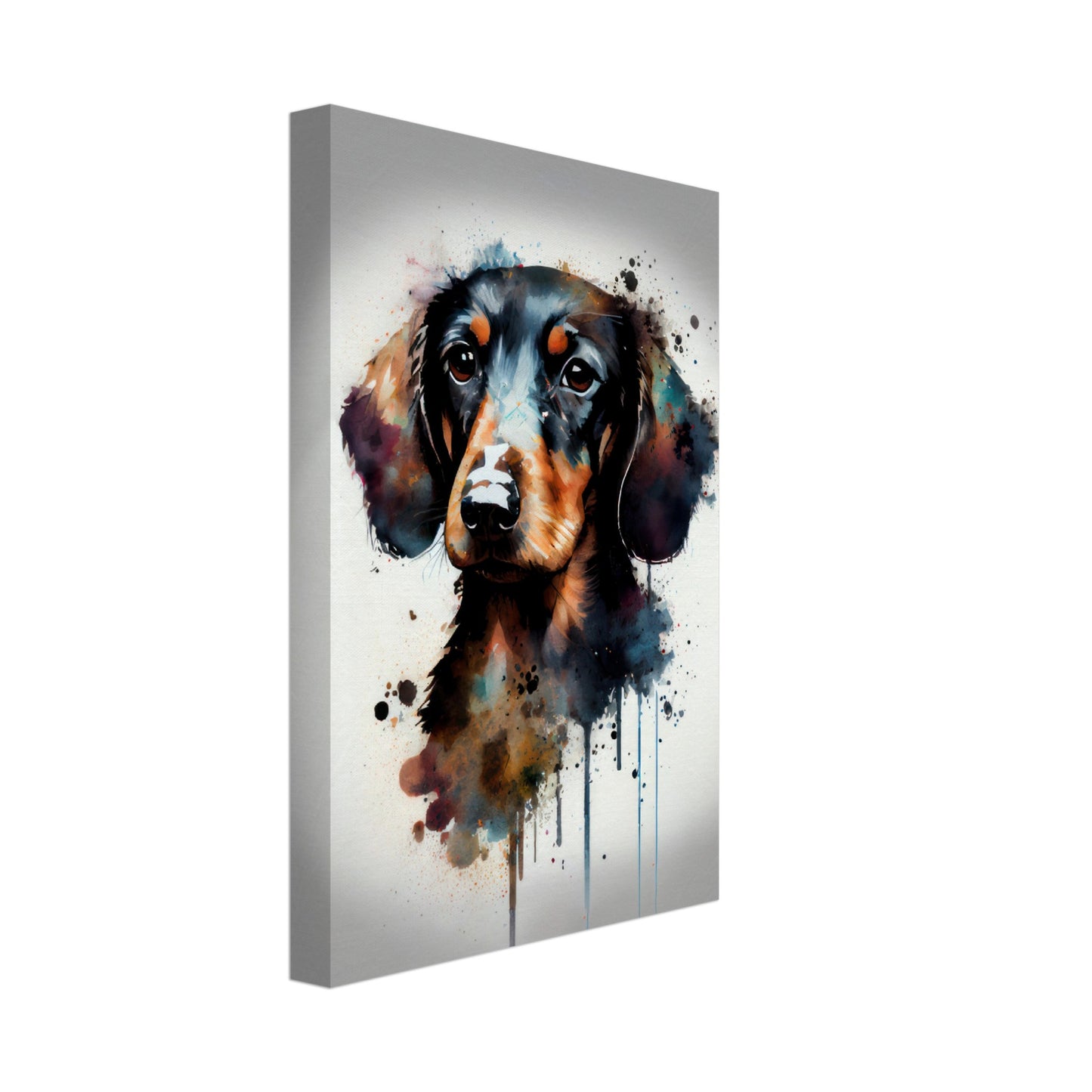 Dackel Teddy - Hunde Wandbild - Dogs Art Leinwand WaterColors im Hochformat - Hundebilder Hundeportrait Tiere Tierbilder Kunstdruck Aquarell