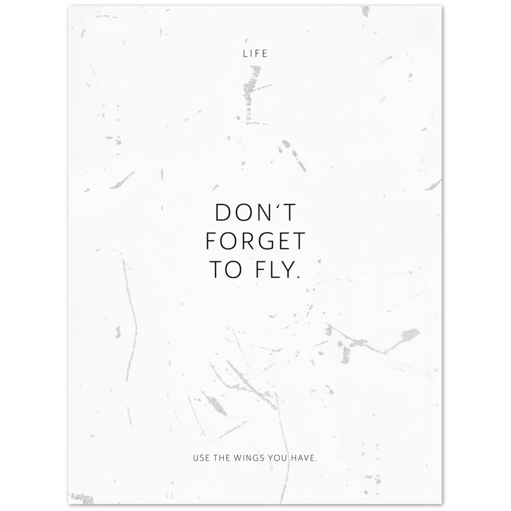 Don‘t forget to fly. – Poster Seidenmatt Weiss in Grungeoptik – ohne Rahmen