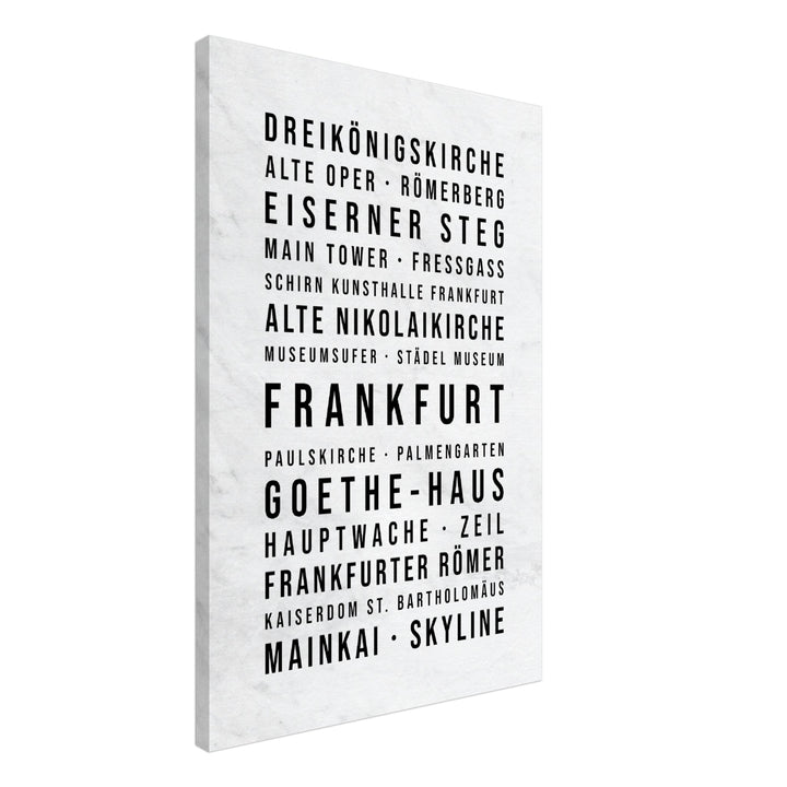 Frankfurt - Typografie-Wandbild - Leinwand Weiss Marmoroptik