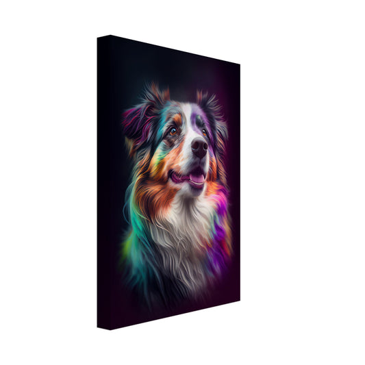 Australian Shepherd Juno - Hunde Wandbild - Dogs Art Leinwand ColorWorld im Hochformat - Hundebilder Hundeportrait Tiere Tierbilder Kunstdruck