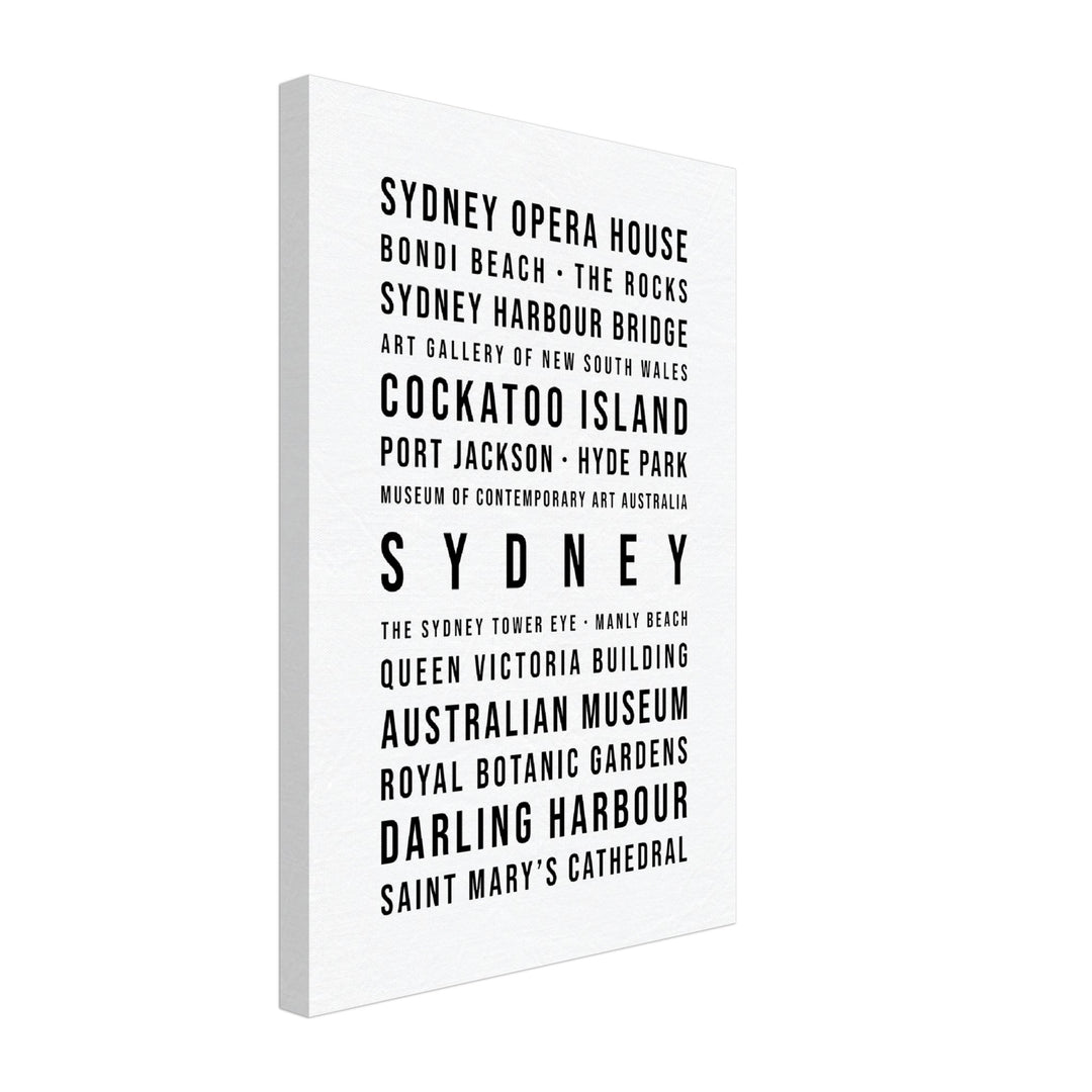 Sydney - Typografie-Wandbild - Leinwand Weiss Neutral