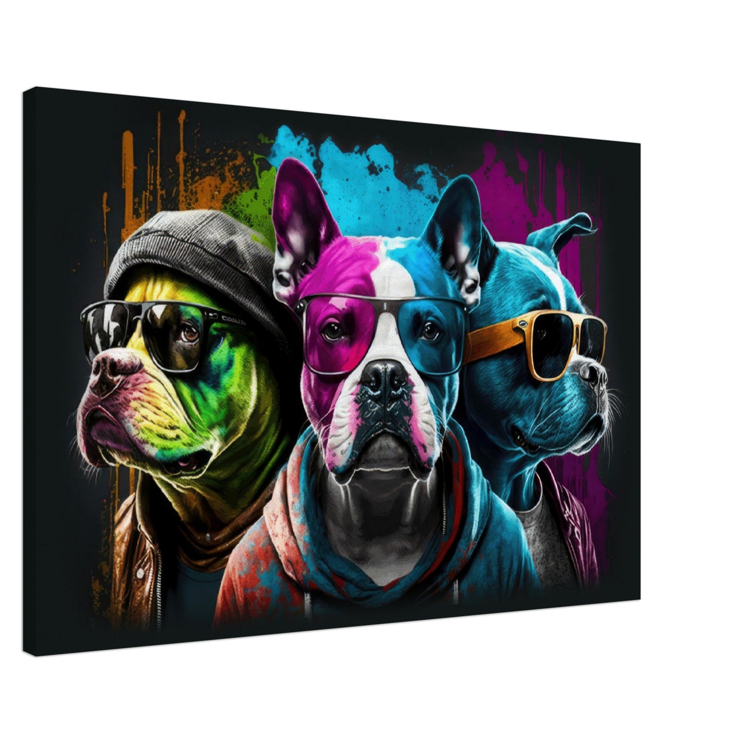 Pawsitive Pups - Hunde Wandbild - Crazy Wildlife Leinwand ColorWorld im Querformat - Coole Tiere & Animals Kunstdruck