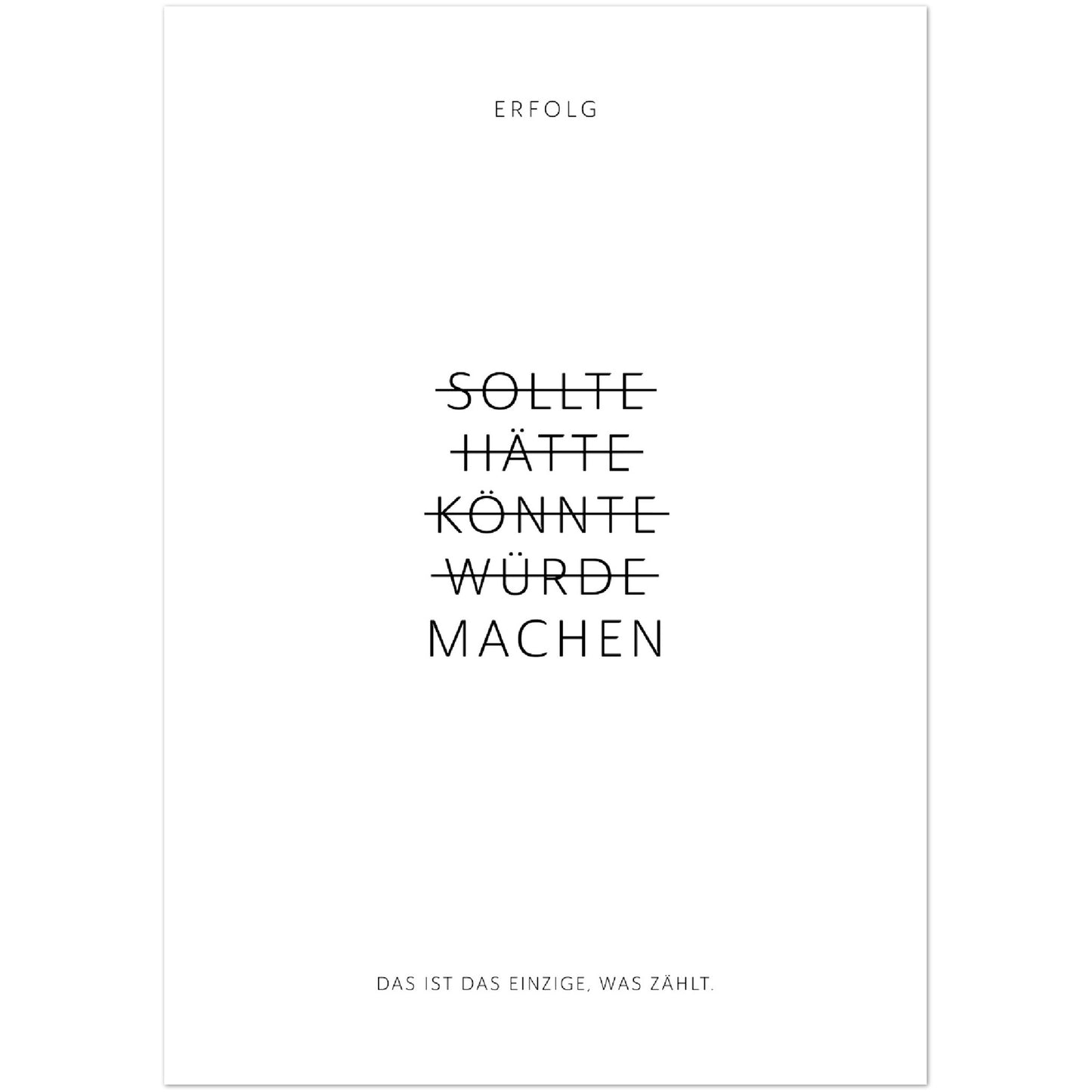 Sollte, Hätte, Könnte, Würde, Machen! – Poster Seidenmatt Weiss Neutral – ohne Rahmen