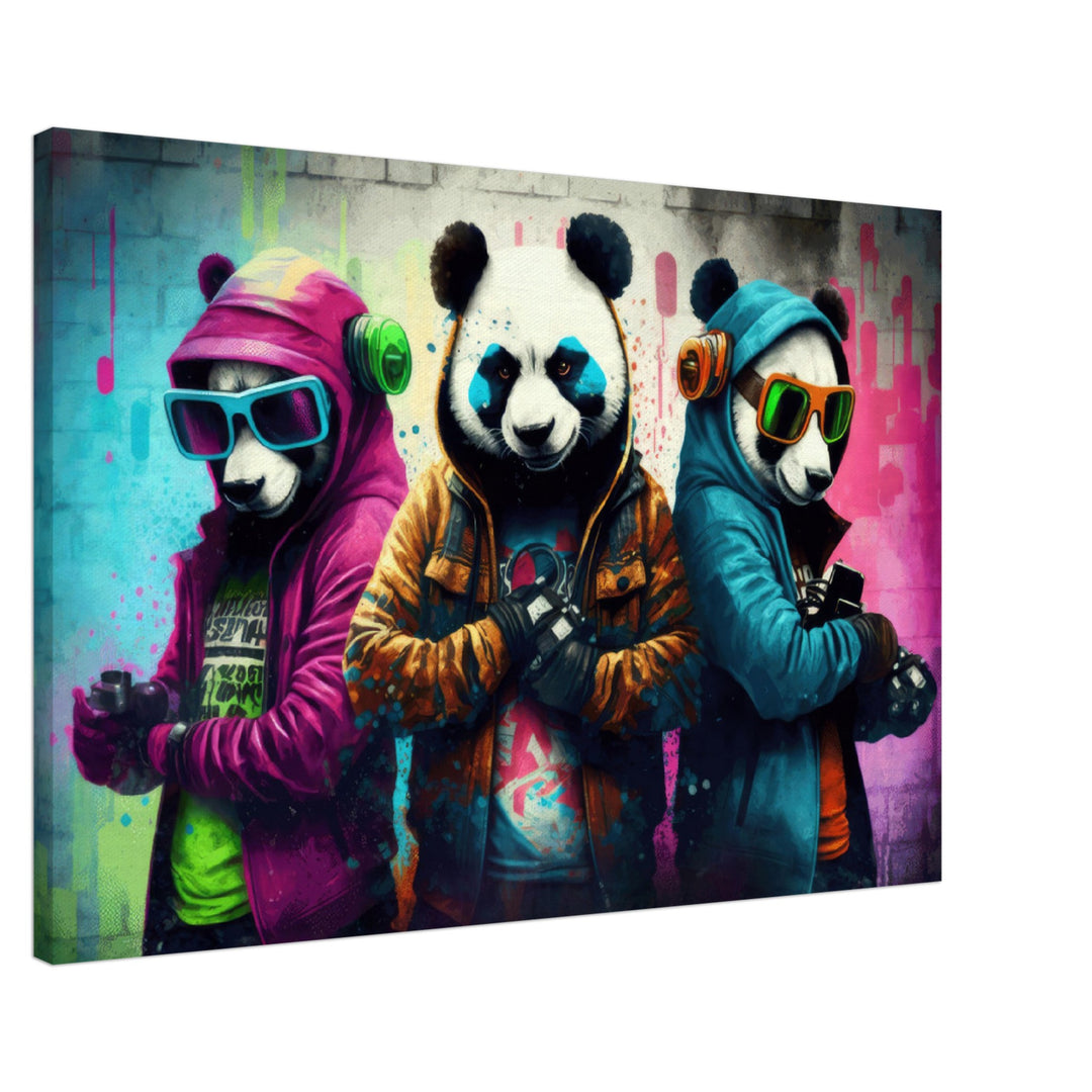 Panda Party  - Panda Wandbild - Crazy Wildlife Leinwand ColorWorld im Querformat - Coole Tiere & Animals Kunstdruck