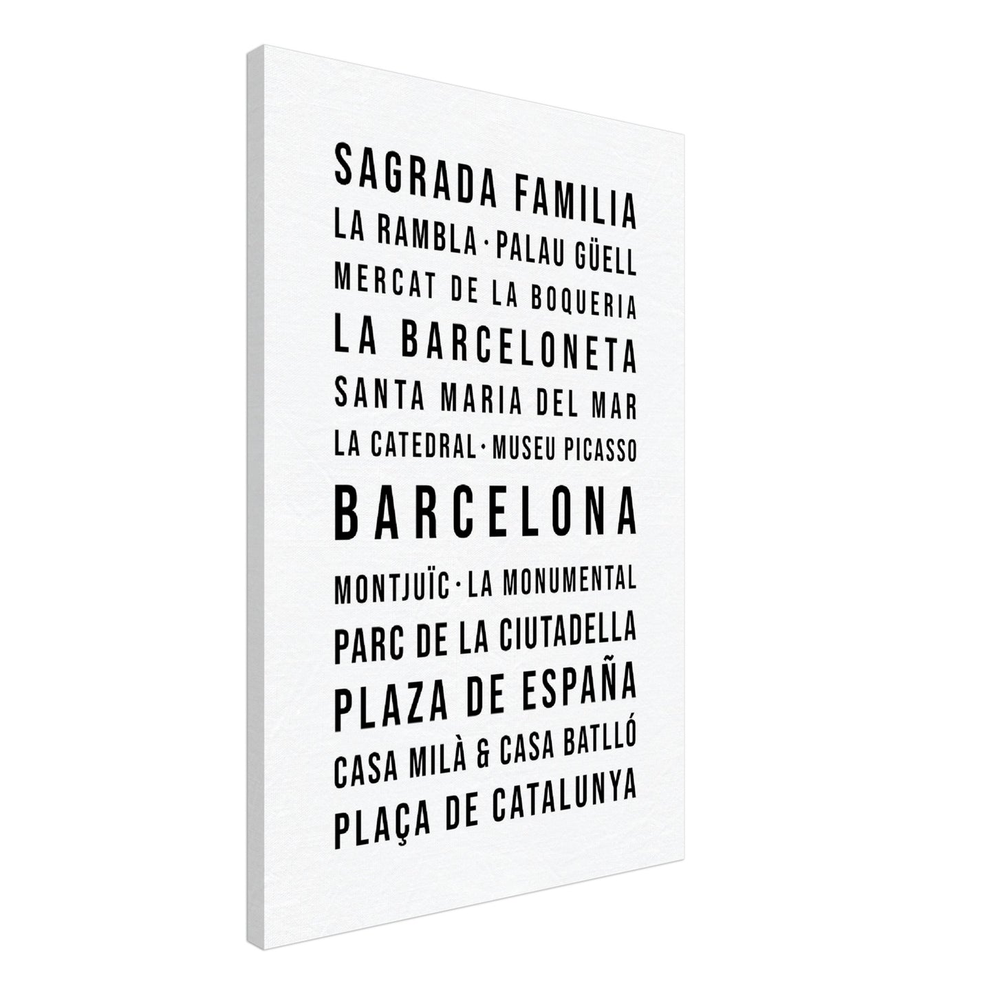 Barcelona - Typografie-Wandbild - Leinwand Weiss Neutral